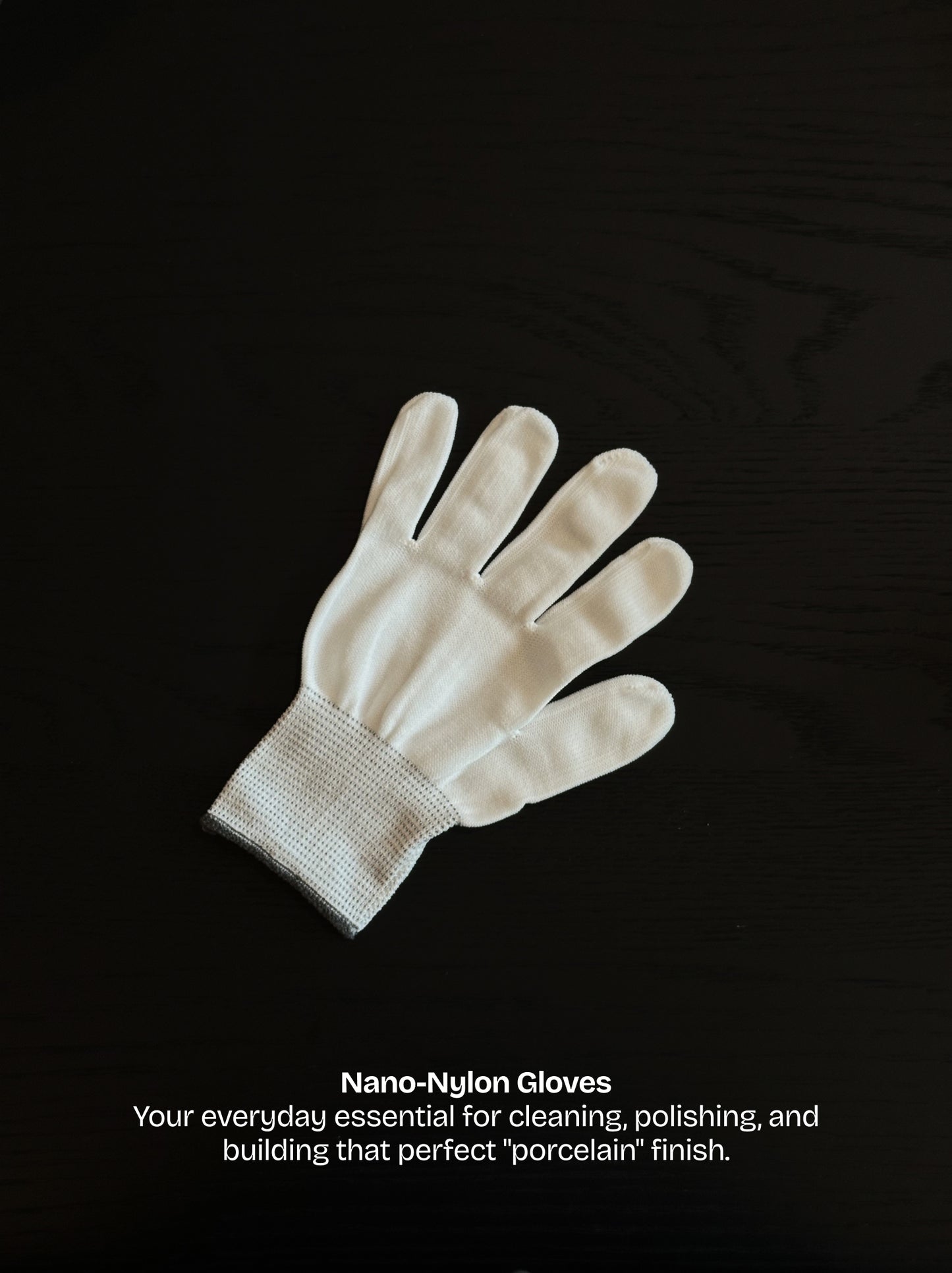 Signature Banri nano-nylon polishing gloves for aging premium walnuts.