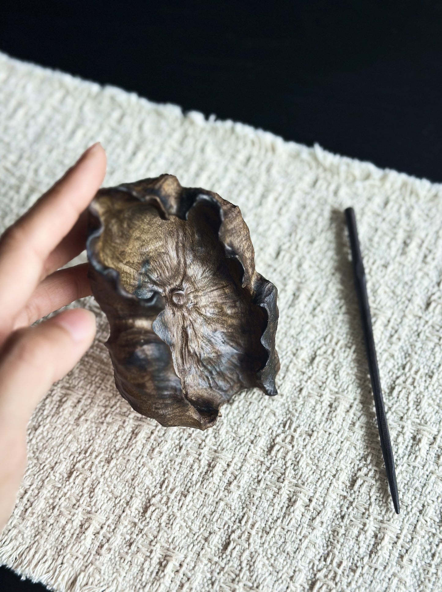 Handmade Golden Phoebe Wood Lotus Tea Scoop